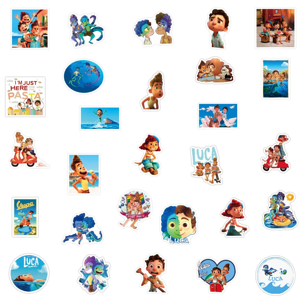 10/30/50/100PCS Disney Movie Luca Stickers Cute Cartoon Decals DIY Skateboard Guitar Bike Car Waterproof Graffiti Sticker Packs